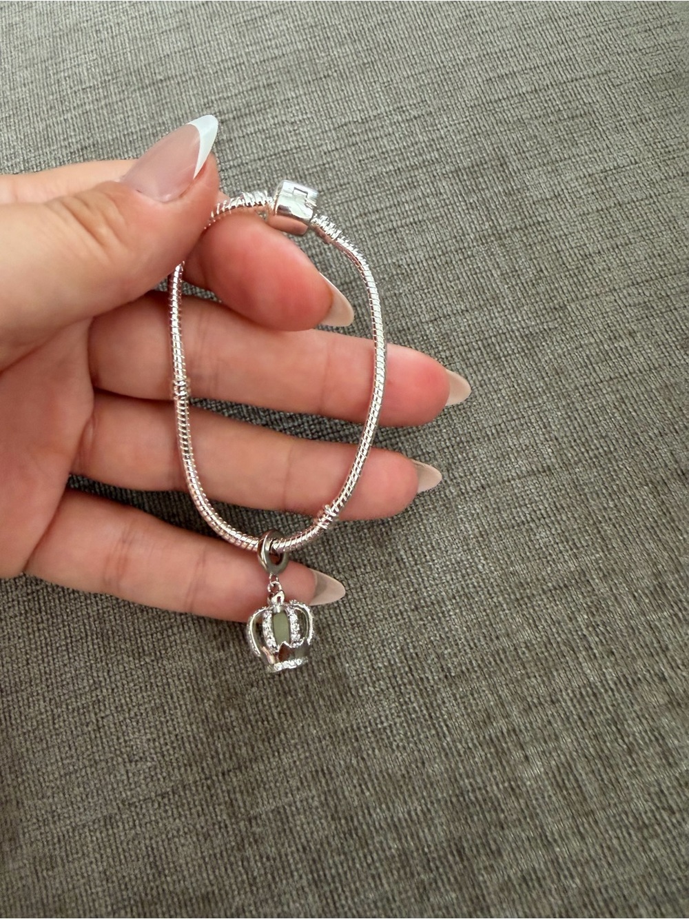 Sterling Silver Crown Charm Bracelet - Silver
